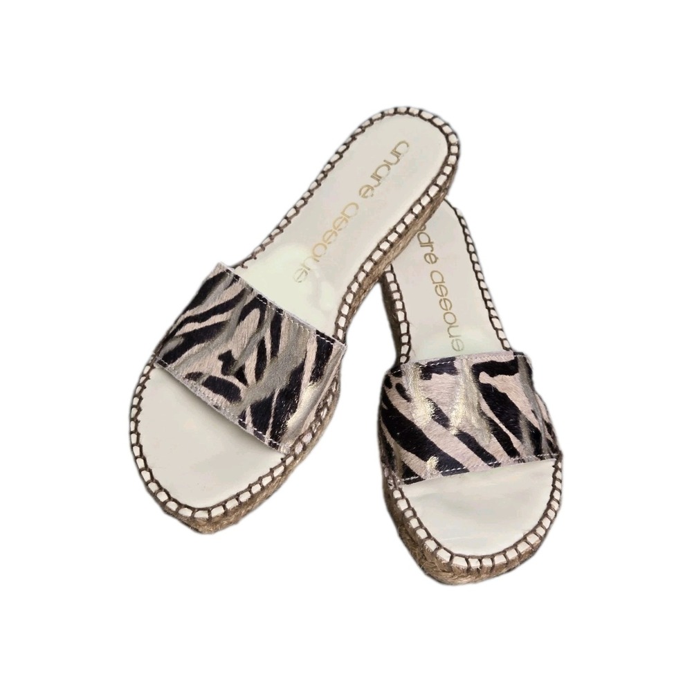 Andre Assous 764 Deja-1 Leopard Slides Alip On Sandals Size Women's 6 Calf Hair